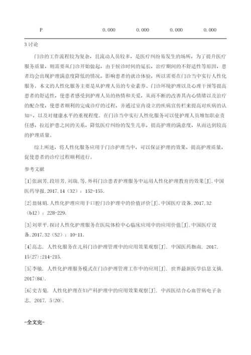 人性化服务在门诊护理中的应用效果观察.docx