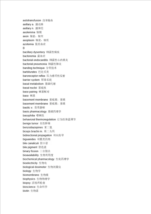 常用医学专业英语词汇