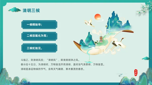 绿色国潮风中国传统节气介绍4月5日清明节介绍主题班会PPT