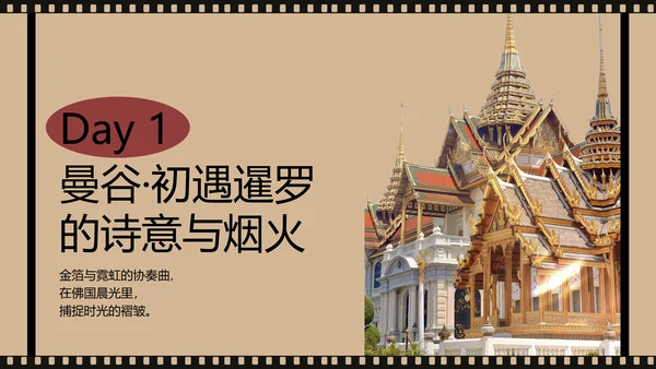 棕色复古胶片风泰国旅游攻略PPT模板