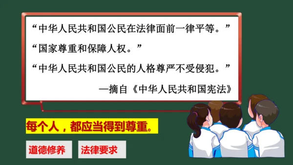 统编版六年级下册1.1《学会尊重》 第一课时 《每个人都应得到尊重》  课件（共24张PPT，含内嵌