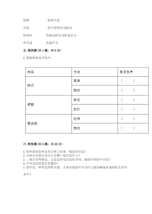 教科版科学四年级上册第一单元声音测试卷（精练）.docx