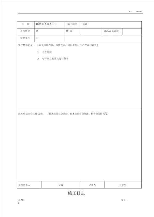 施工日志空白表格