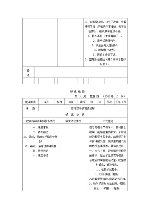 高中体育实习听课记录12篇