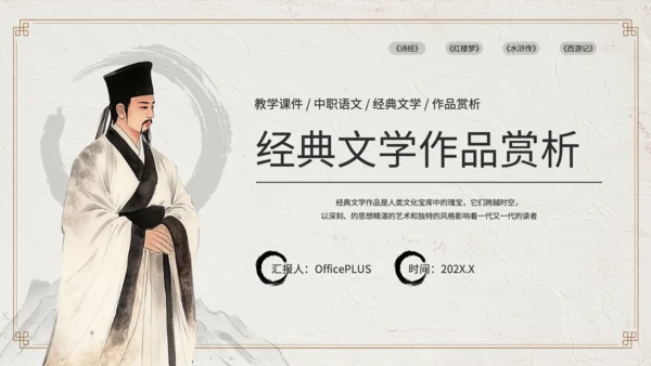 黄色中国风经典文学作品赏析PPT