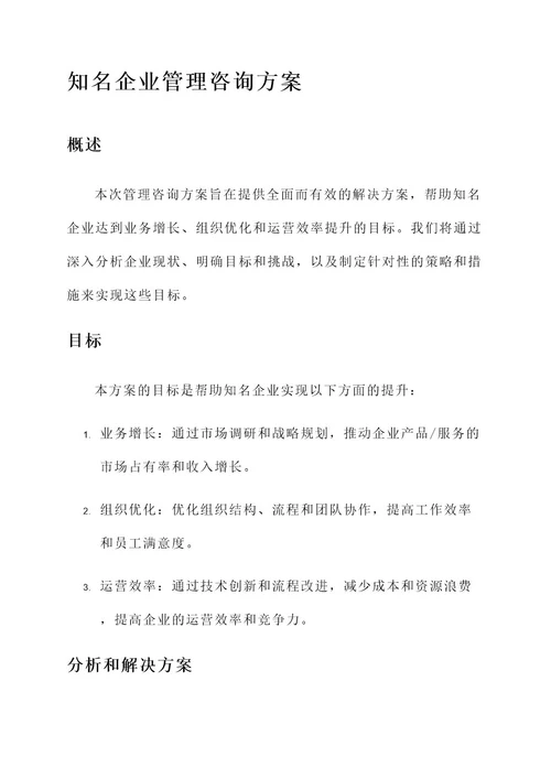 知名企业管理咨询方案