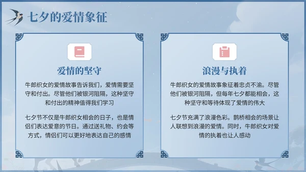 浅蓝色中国风七夕文化传承主题班会PPT模板