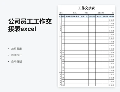 公司员工工作交接表excel表格模板