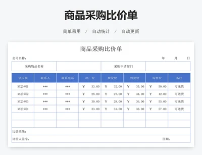 商品采购比价单
