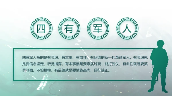 手绘迷彩风八一部队军事部队动态PPT模板