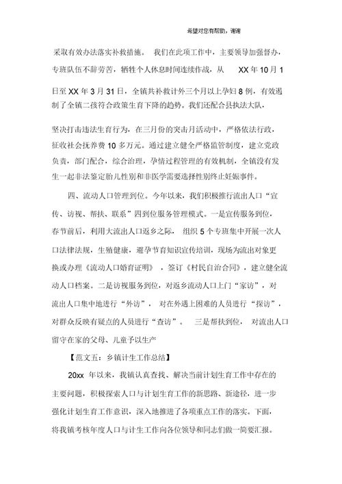 乡镇计生个人工作总结