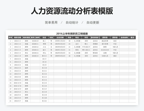 人力资源流动分析表模版