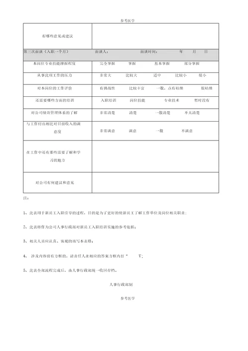 新员工入职面谈跟踪表