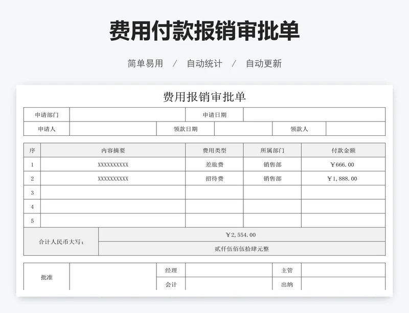 费用付款报销审批单