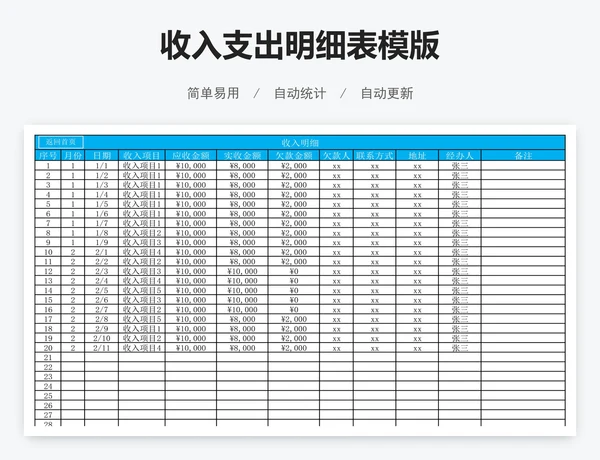 收入支出明细表模版
