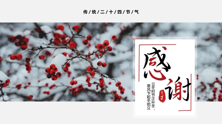 简约中国风传统二十四节气之立冬介绍PPT模板