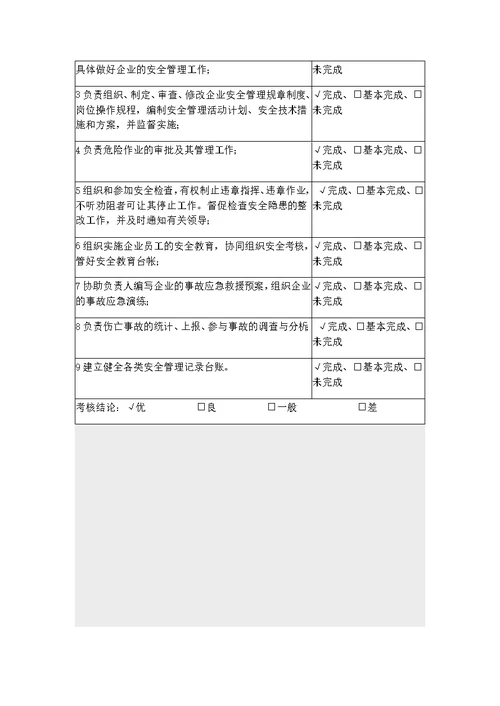 安全生产领导小组组长车间主任工人生产部经理安全生产责任制考核表模板范例