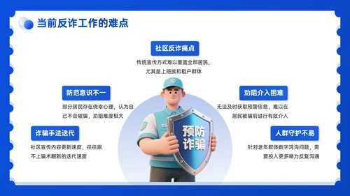 蓝色3D风社区反诈宣传PPT模板