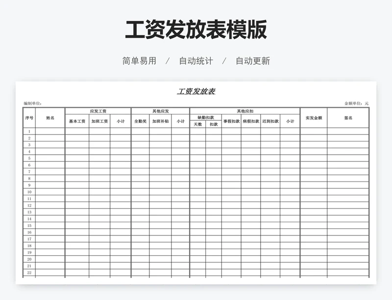 工资发放表模版