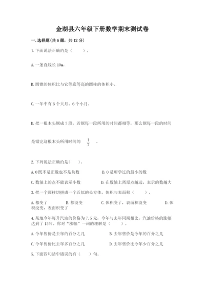 金湖县六年级下册数学期末测试卷（a卷）.docx
