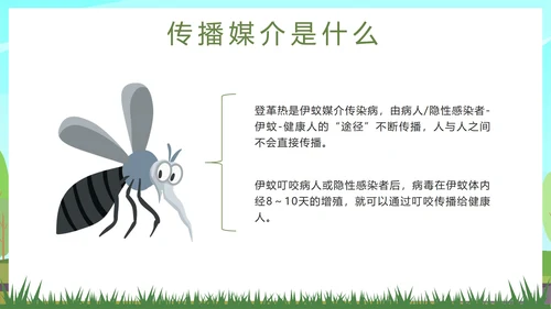 绿色卡通预防登革热科普带内容PPT模板
