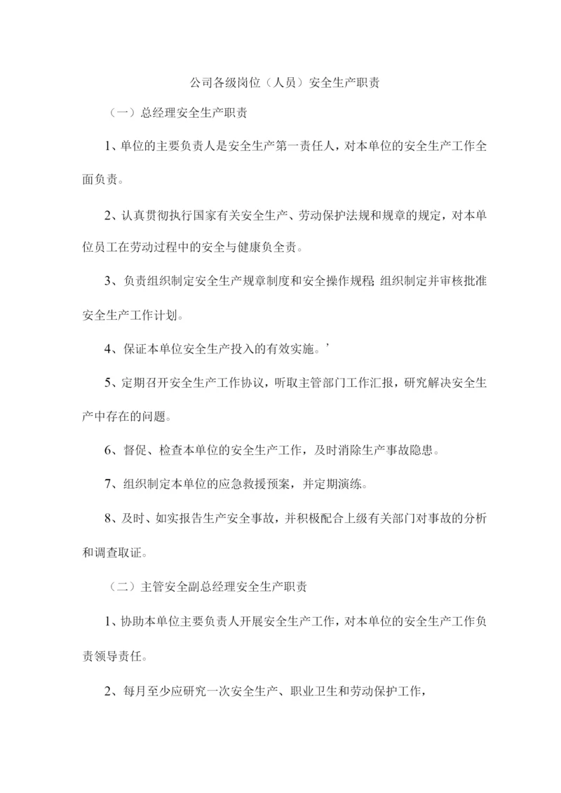 公司各级岗位(人员)安全生产职责.docx