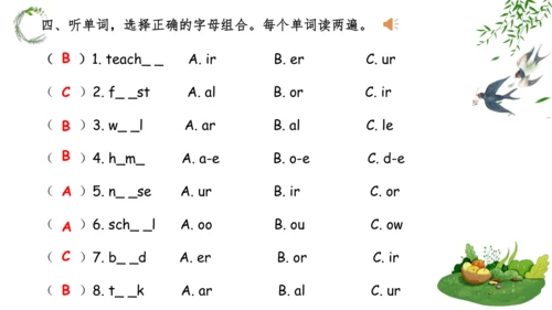 人教PEP版英语四年下册期中复习与检测 课件(共26张PPT)