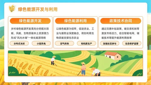 橙黄色插画风乡村绿色生态筑基振兴PPT主题模板