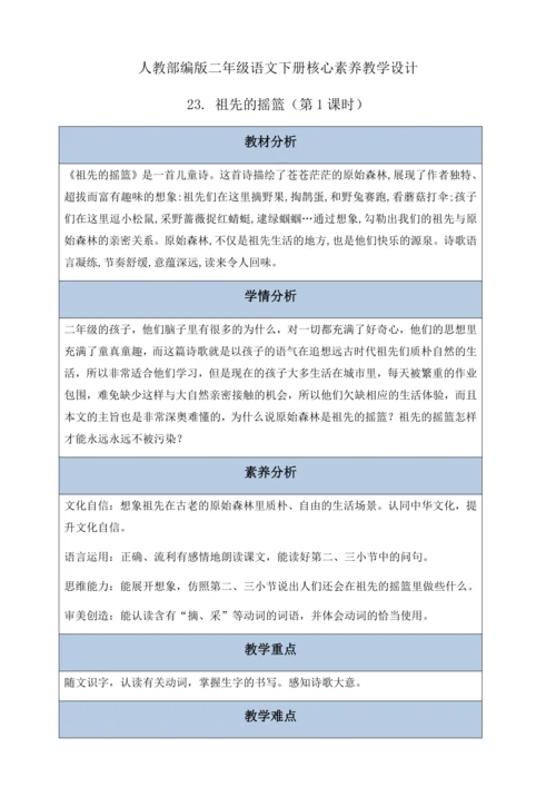 【核心素养】部编版语文二年级下册-23. 祖先的摇篮 第1课时（教案含反思）