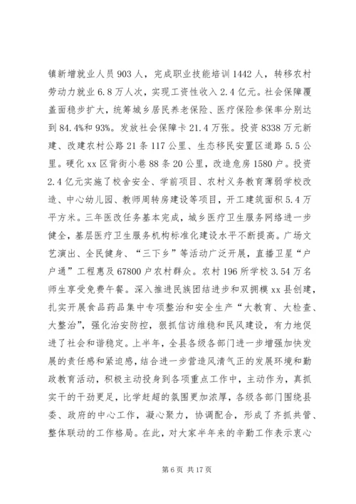 全县上半年重点项目观摩和经济形势分析会致辞稿二.docx