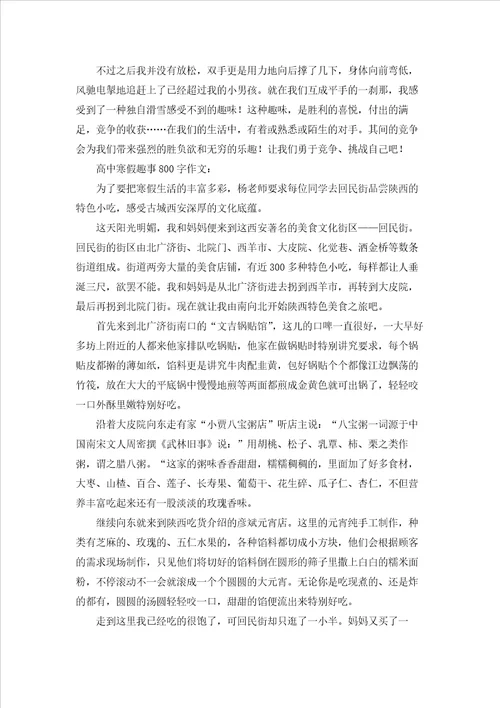 高中寒假趣事800字作文