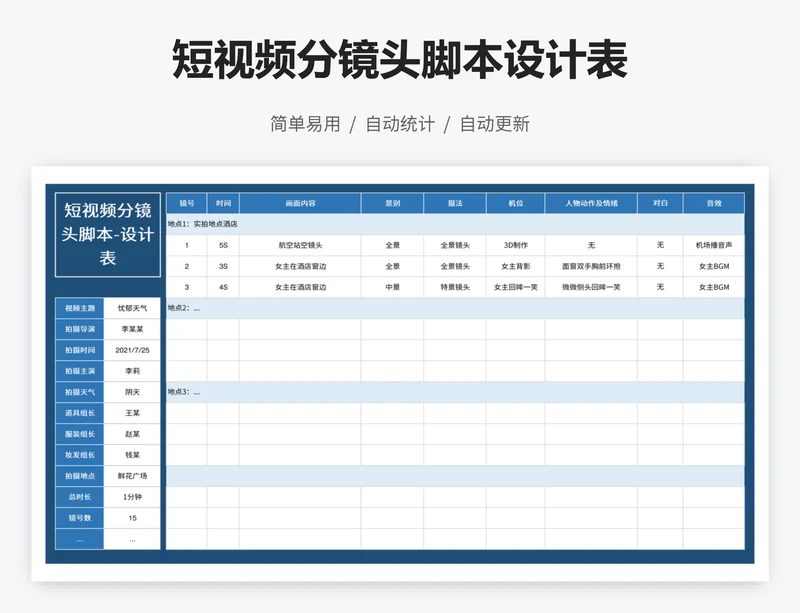 短视频分镜头脚本设计表