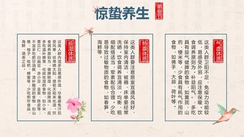 黄色中国风花鸟二十四节气之惊蛰带内容PPT模板
