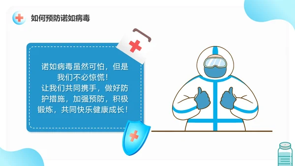 蓝色渐变卡通幼儿园儿童预防诺如病毒PPT模板
