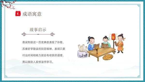 绿色古风卡通儿童中国成语故事悬梁刺股故事介绍PPT