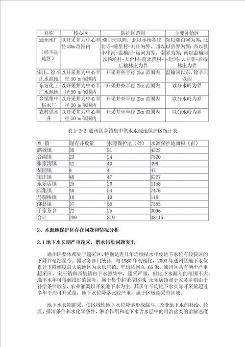 通州区水源地供水安全调查及对策研究