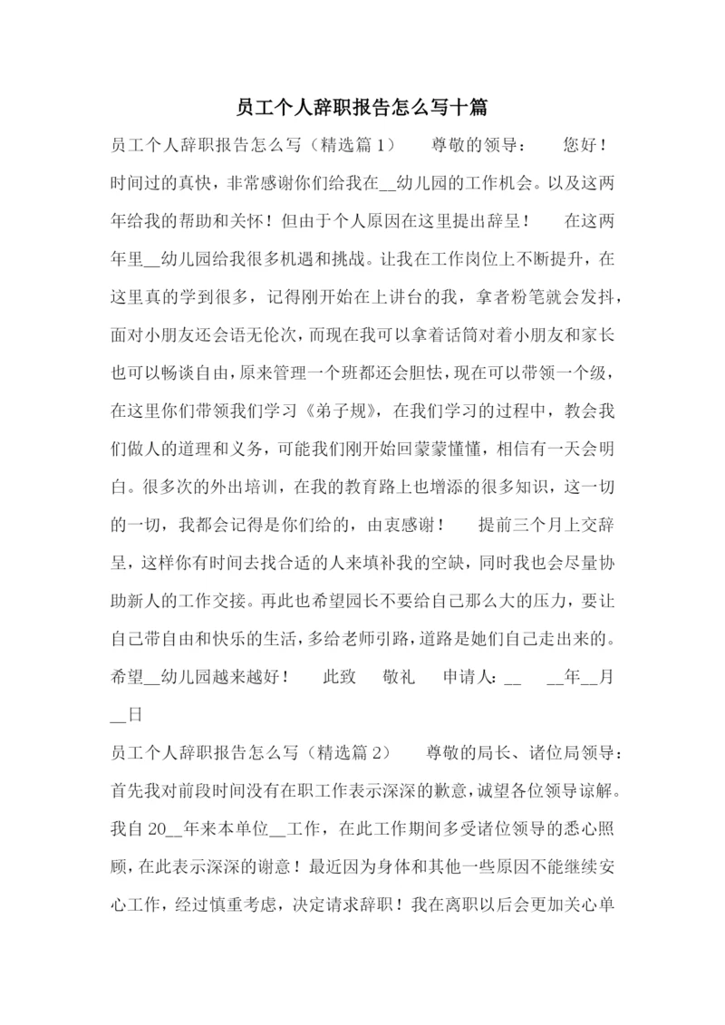 员工个人辞职报告怎么写十篇.docx