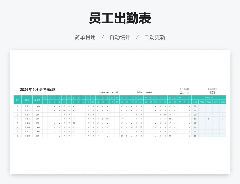 员工出勤表