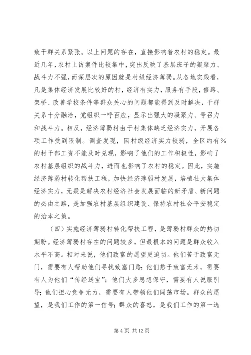 区委书记在全区经济薄弱村转化帮扶工程动员大会上的讲话.docx