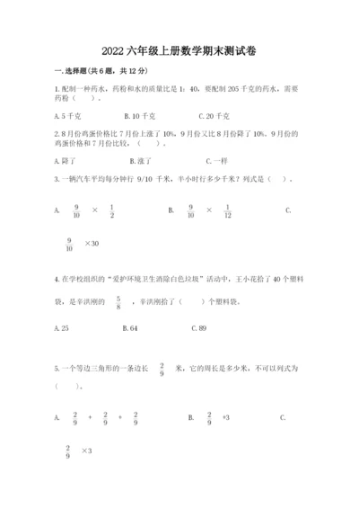 2022六年级上册数学期末测试卷及完整答案【全优】.docx