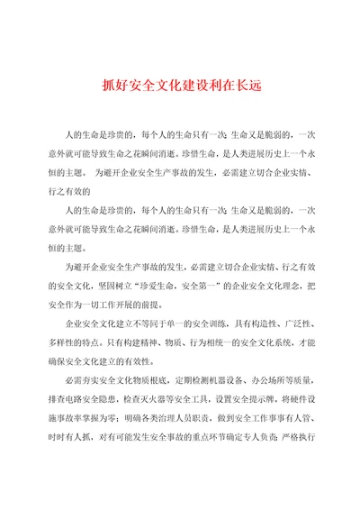 抓好安全文化建设利在长远