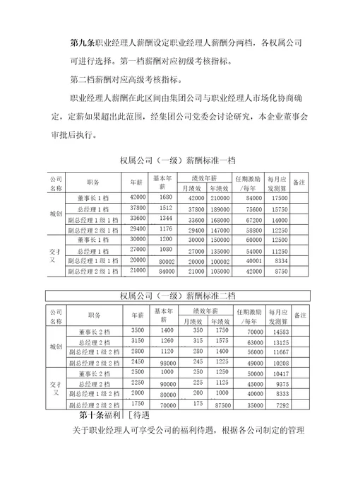 集团权属公司职业经理人薪酬管理办法