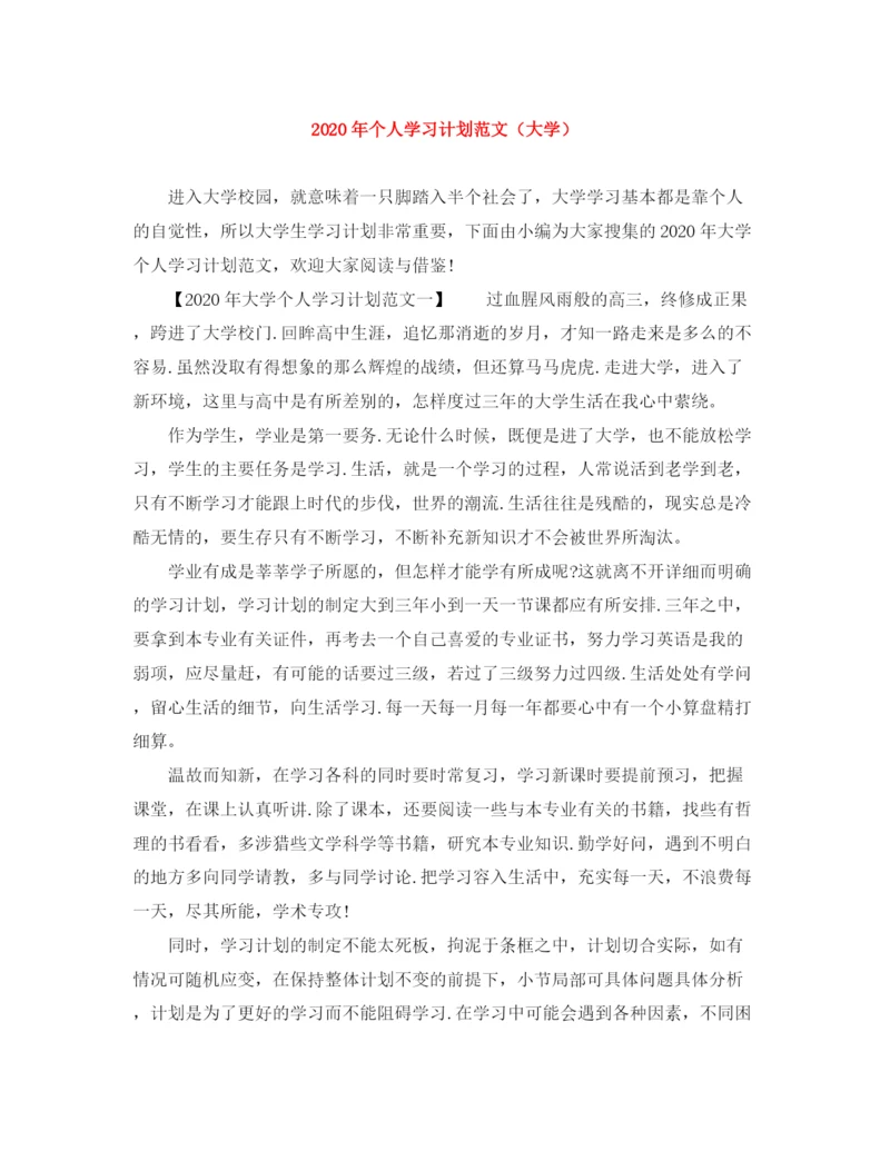 精编之年个人学习计划范文（大学）.docx