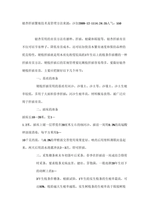 银杏扦插繁殖技术及管理方法