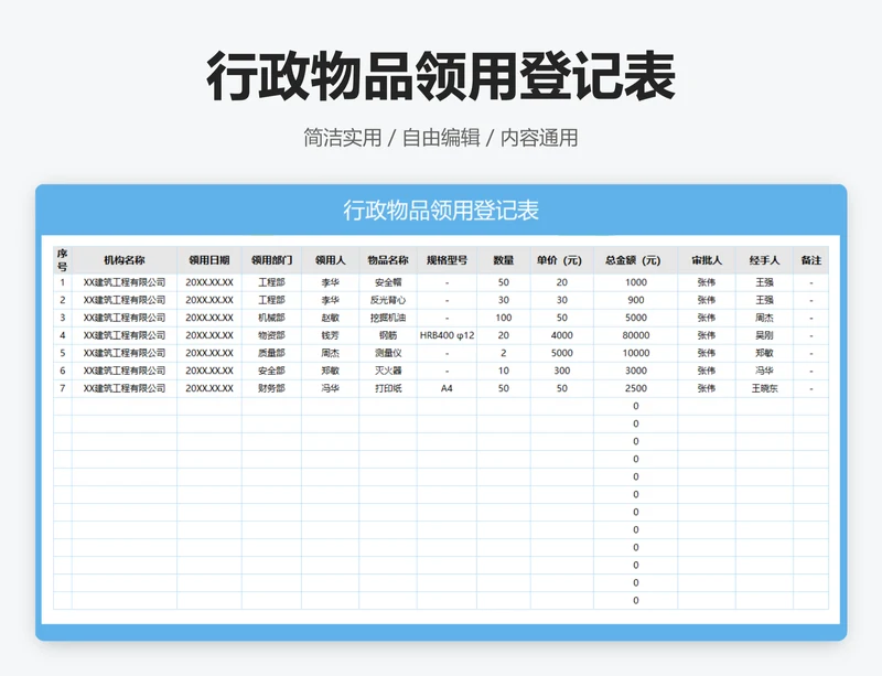 行政物品领用登记表