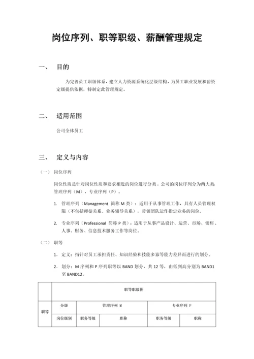 岗位序列、职等职级和薪酬管理规定.docx