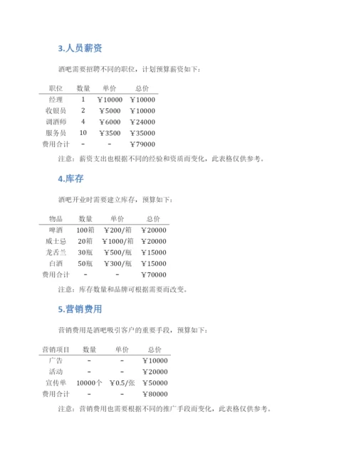 酒吧预算方案格式.docx