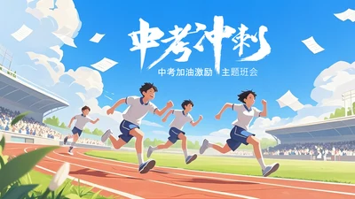 蓝色插画风中考加油激励主题班会PPT模板