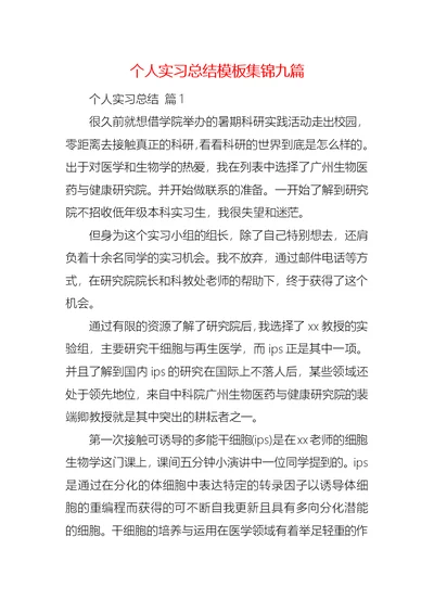 个人实习总结模板集锦九篇