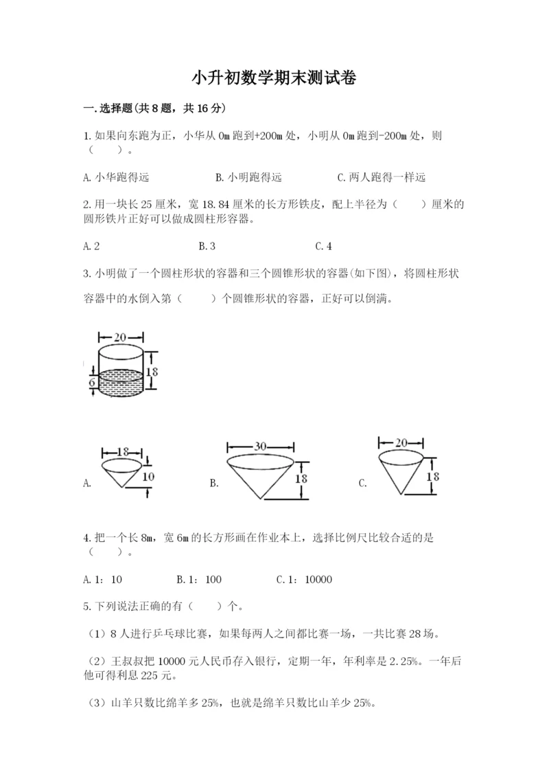 小升初数学期末测试卷（名师系列）.docx